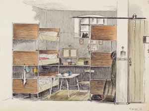 The Artists Horse Box, 2.5., 1915 (penn og blekk med wc på papir) av Robert Walker