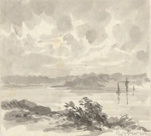 Landskap - Utsikt over en innsjø og åser av Robert Walter Weir