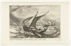 Frisiske ferger Vriesche Ferry skip store ca 38 Last / Cague de Frise. The 38 Tonneaux (tittel på objekt) Nederlandske skipstyper, 1627 (serietittel) Diverse Navires Don to se sert dans les Provinces Unies / Icones Variarum Navium Hollandicarum