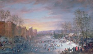 Skøyter på Stadtgraben i Brussel, 1649 (panel)