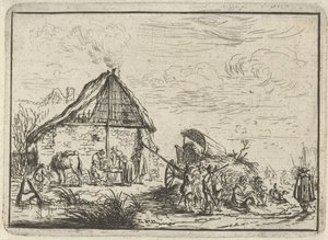 Soldater ved en høystakk Landskap med leirer (serietittel) av Robert van den Hoecke