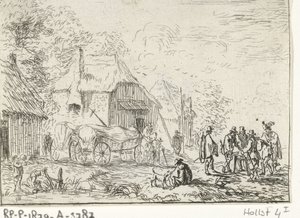 Soldater ved to vogner Landskap med leirer (serietittel) av Robert van den Hoecke