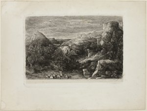 Badende i et fjellbasseng av Rodolphe Bresdin