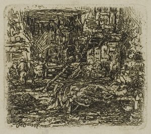 Interiør i et gårdshus av Rodolphe Bresdin