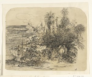 Landskap med en gruppe hvilende østlendinger med sine hester og kameler av Rodolphe Bresdin