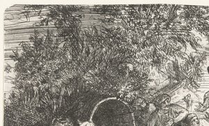 Menn og hund med gutt ved en tønne Scene orientalsk av Rodolphe Bresdin