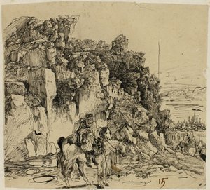 Fjelllandskap med ryttere av Rodolphe Bresdin