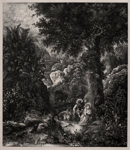 Hvil på flukten til Egypt med et esel, 1871. av Rodolphe Bresdin