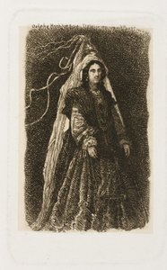 Kvinne i fantastisk middelalderdrakt av Rodolphe Bresdin