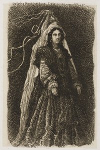 Kvinne i fantastisk middelalderdrakt av Rodolphe Bresdin