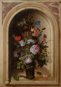 Vase med blomster i en steinnisje, 1615