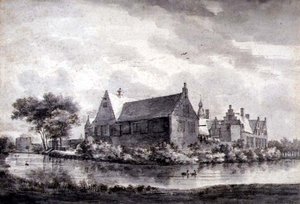 PD.645-1963 The Castle of Marquette, Holland, ca. 1646-47 (vask, kritt, penn og blekk på papir) av Roelandt Roghman