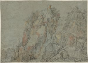 Fjelllandskap med slott og fosser