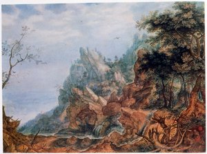 St. Jerome i et steinete landskap, c1596-1639