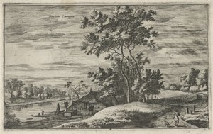 Utsikt over IJssel nær Kampen Buyten Campen (tittel på objekt) Landskap i Nord-Nederland (Roelant Roghman) (serietittel) av Roelant Roghman