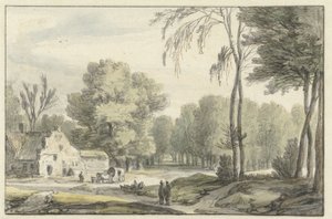 Landskap med vogn foran en gård av Roelant Roghman
