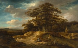 Reisende på kanten av en landsby, 1680. av Roelof Van Vries