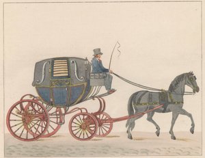 Hestevogn i Amsterdam, ca. 1825 En Amsterdamsche Huurkoetsje eller moped / Un Fiacre de Louage en bruk i Amsterdam A ij connu sous la nom de Brommertje (tittel på objekt)