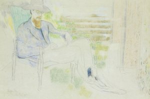 Lytton Strachey skriver i hagen, av Roger Eliot Fry