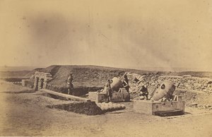 Mørserbatterier foran Picquet House, lette divisjon av Roger Fenton