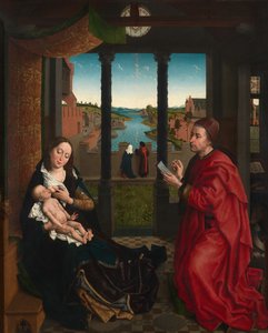 Saint Luke tegner jomfruens portrett (olje på panel)