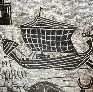 Et skip fra Alexandria i havnen i Ostia (mosaikk av Roman