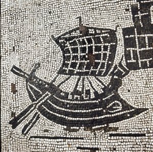 Et skip i havnen i Ostia (mosaikk av Roman