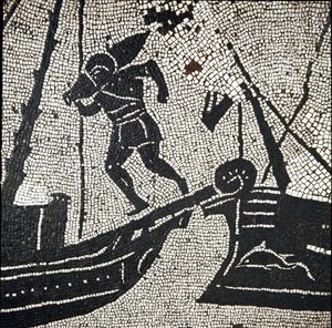 Et skip fra Cagliari som returnerer til havnen i Ostia (mosaikk av Roman