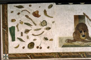 "Asarotos" (gulv unsweept) Fragmenter av mosaikk signert av Harakliton fra Roma, 2. århundre e.Kr., Roma av Roman