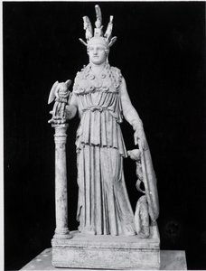 Athena Parthenos, kopi av en original fra 500-tallet av Phidias (ca. 500-c.432 f.Kr.) (marmor) (s/hvitt-foto) av Roman