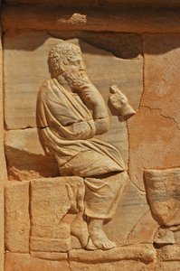 Basrelieffer på Proscenium av det romerske teateret, Sabratha, Libya, 2. århundre e.Kr. av Roman