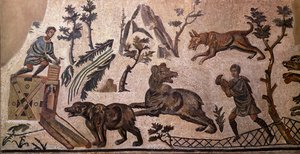 Bjørnejakt (mosaikk, 4. århundre f.Kr.) av Roman