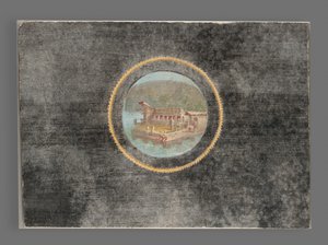 Black-Ground Fresco Fragment with Landscape in Tondo, 50-79 A.D. (fresco) av Roman