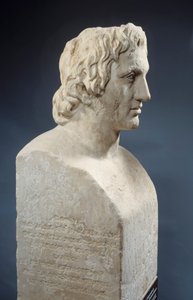 Byste av Alexander den store, kjent som "Hermes Azara", romersk verk etter en bronsestatue av Lysippe. Omtrent 330 f.Kr. Paris, Louvre-museet av Roman