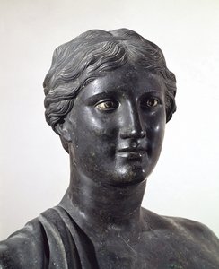Byste av Sappho, bronsestatue, fra Villa of Papyri, Herculaneum, Campania, Italia, romersk sivilisasjon av Roman