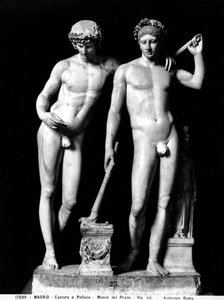 Castor og Pollux eller Orestes og Pylades, gruppe fra San Ildefonso (marmor) (s/hv-bilde) av Roman