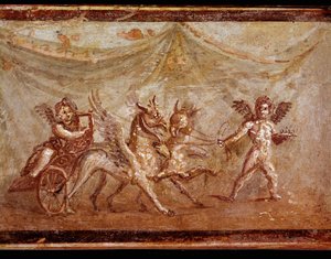 Amorer leker med hippogriffer (fresco av Roman