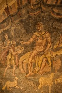 Cyclops gulvmosaikk, Villa Romana del Casale, Piazza Armerina, Sicilia, Italia (bilde) av Roman
