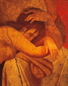 Detalj av freskomaleri som viser Flagellate, Second Pompeian Style, fra Villa of Mysteries, Pompeii, Campania, romersk sivilisasjon av Roman