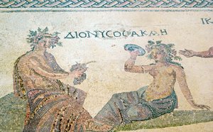 Dionysos rådgiver nymfen Akme, House of Dionysos, Pafos, Kypros (mosaikk) av Roman
