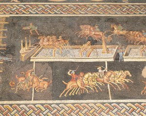 Frankrike, Lyon, Mosaikkverk som skildrer sirkuslekene, Quadriga-løpet av Roman