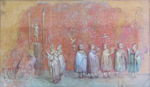 Freskefragment av en kalender som viser barn i en prosesjon, muligens feiringen av keiser Severus