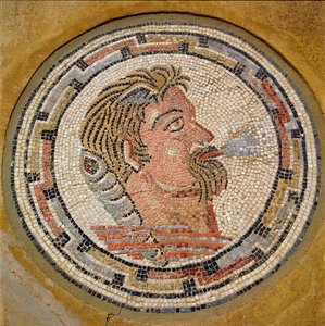 Hodet til en mann, romersk mosaikk fra House of Orpheus, 3. århundre e.Kr. (mosaikk) av Roman