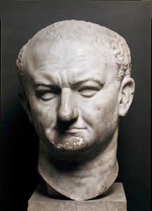 Leder for den romerske keiseren Vespasiano (Vespasianus eller Vespasiano, 9-79 ap. JC) - Marmorskulptur, Høyde 40 cm - Roma, Museo Nazionale Romano - Overhode for keiser Vaspasian (Titus Flavius Vespasianus) (9-79) - Marmorskulptur ( H. 40 cm) - Roma, Muse av Roman