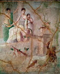 Herakles og Omphale (herkules og Omphale) Romersk freskomaleri av den tredje pompeianske stilen fra Pompeii (freskomaleri fra Pompeii) 40-60 e.Kr. Dim 88x103 cm Konservert ved det nasjonale arkeologiske museet i Napoli, Italia av Roman