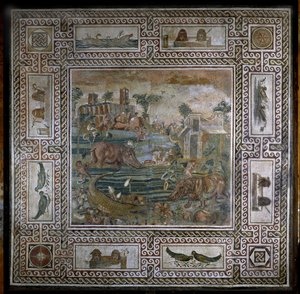 Flodhestjakt på Nilen (mosaikk) av Roman