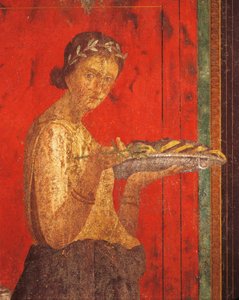 Innvielsesritualer fra Dionysos-kulten, freskomaleri fra Villa Dei Misteri av Roman