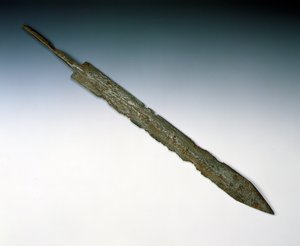 Legionær sverd av gladius, fra det romerske stedet i Newstead, Melrose, AD 80-100 (bronse) av Roman