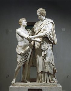Marmorskulpturgruppe som skildrer Orestes og Electra av Roman