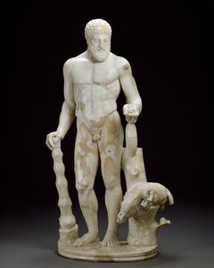 Marmorstatuett av Hercules og den erymantiske villsvinen (marmor)
